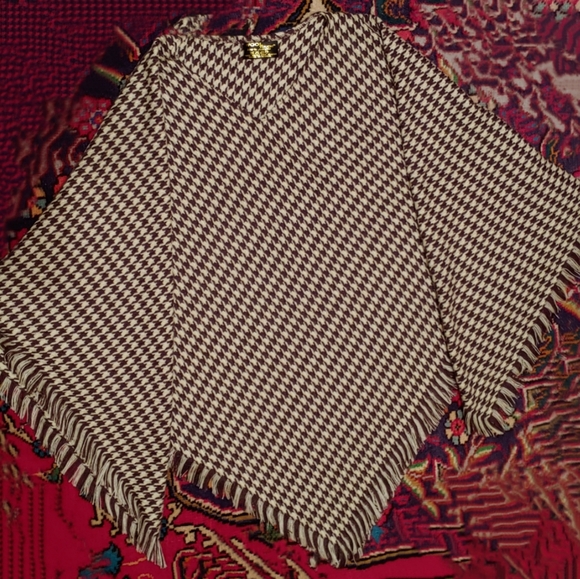 Wool Touch 100% Acrylic Poncho Houndstooth Vintage - Picture 1 of 6